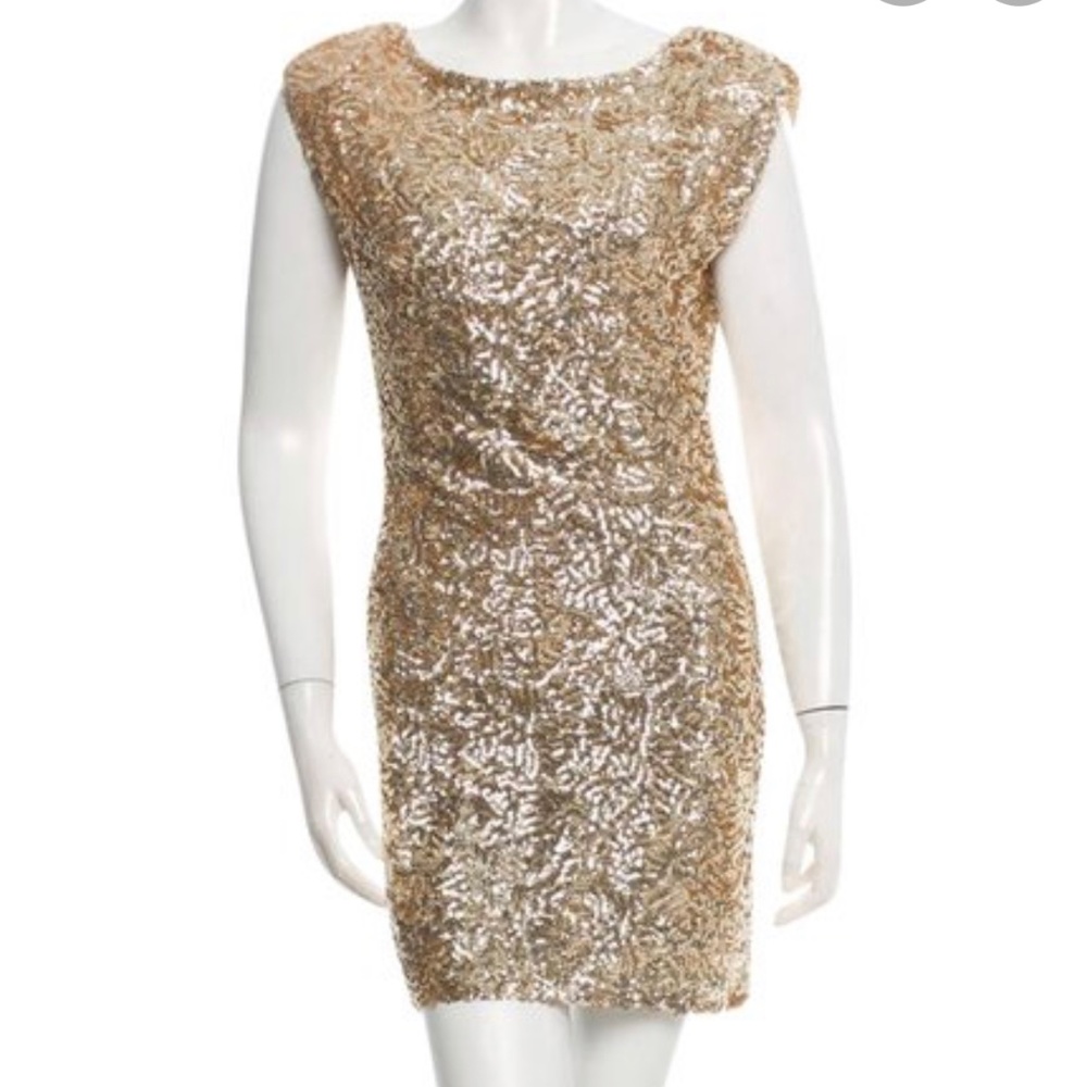 Gorgeous Alice + Olivia gold sequin keyhole mini dress